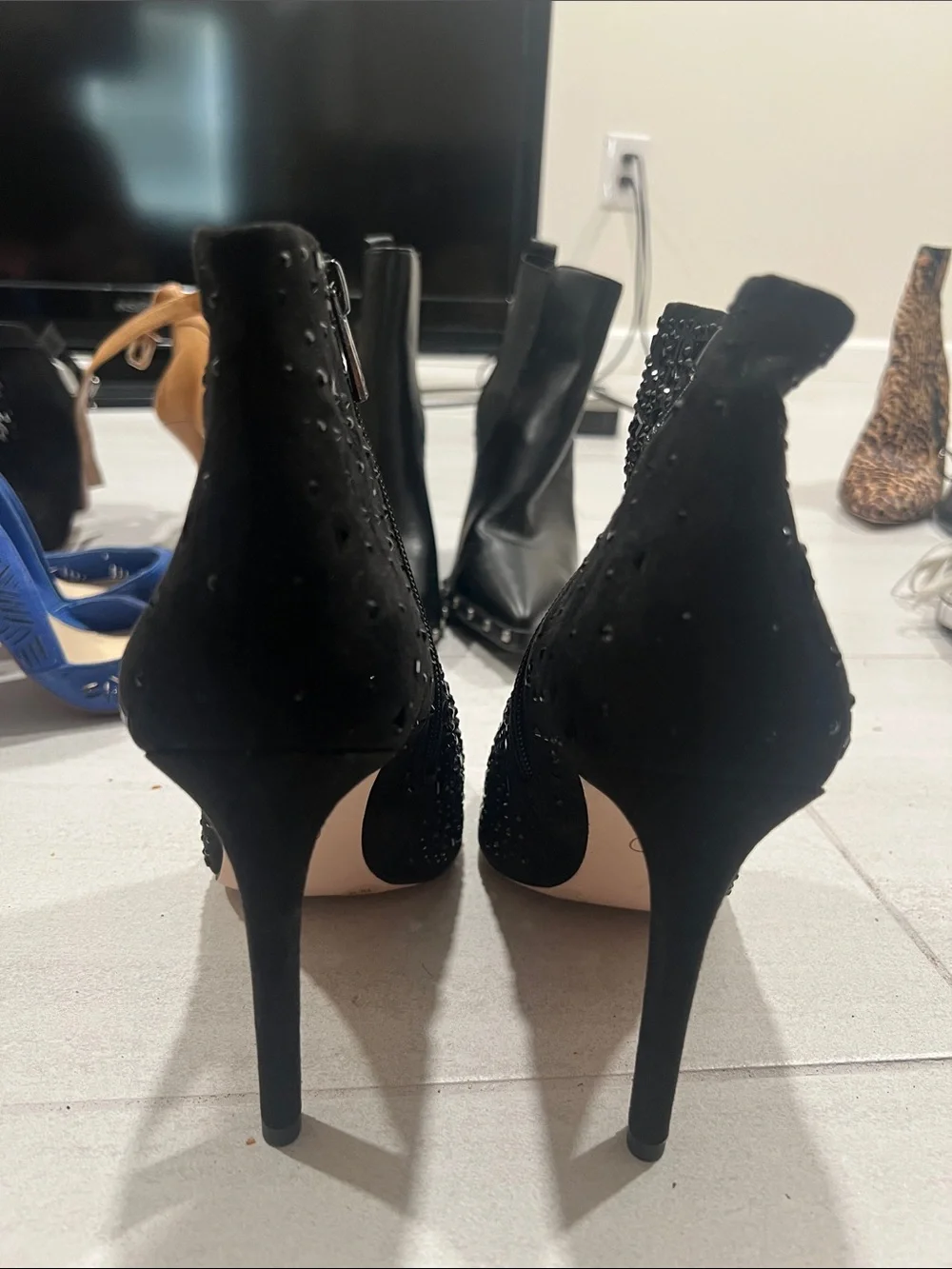Black Embellished Pointed-Toe Women's Ankle Boots